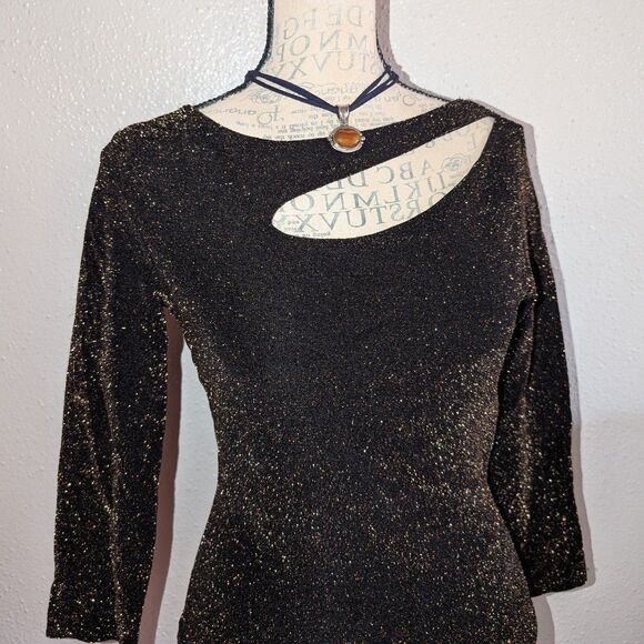 Misdemeanor Sparkly Vintage Cyber Y2k Black Cutout Blouse - Picture 1 of 5